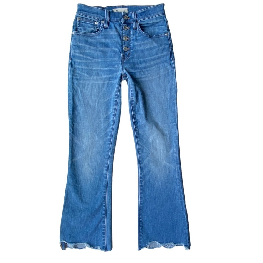 Madewell Cali Demi Boot Jeans Womens Size 25 Raw Hem Button Fly High Rise Flare